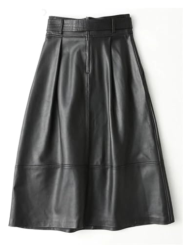 Women Pu Zipper Skirt with Sashes High Waist A Line Midi Skirt with Pocket Casual Skirts2