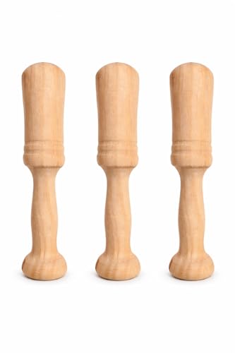 Mano de Mortero de Madera Natural, 16cm, Tradicional, 3 Unidades