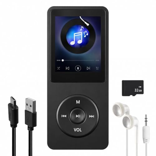 Reproductor MP3 32GB Bluetooth 5.3 con Altavoces HD y Pantalla TFT 1.8 Pulgadas, Reproductor de Musica Portatil con Radio FM y Grabadora, Soporta Micro SD hasta 128GB para Niños y Adultos