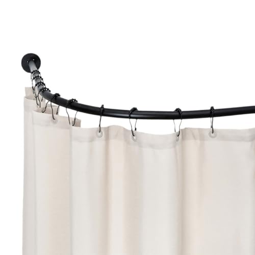 Shower Curtain Rail L Shape Adjustable Extendable Stainless Steel Bathtub Curtain Rods Corner Pole No Drilling Not Sag for Clothing Store Private Space(Size:A 75-95cm x 75-95cm,Color:Black)