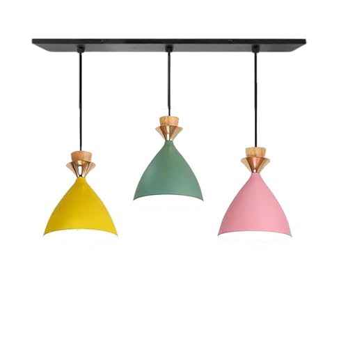 Image of Triple Dome Pink, Yellow, Green Aluminium Hanging Pendant Light Drop, Antique Modern Ceiling Lamp, Bulb is not Included, 3 Light Linear Set