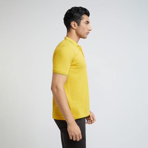 Image of Raymond Contemporary Fit Pure Cotton Solid Pattern Polo Neck Casual T-Shirt