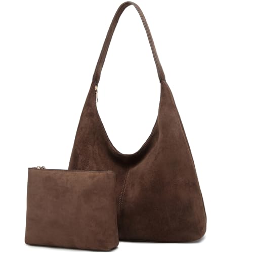 Bolso Hobo de ante para mujer casual color café oscuro