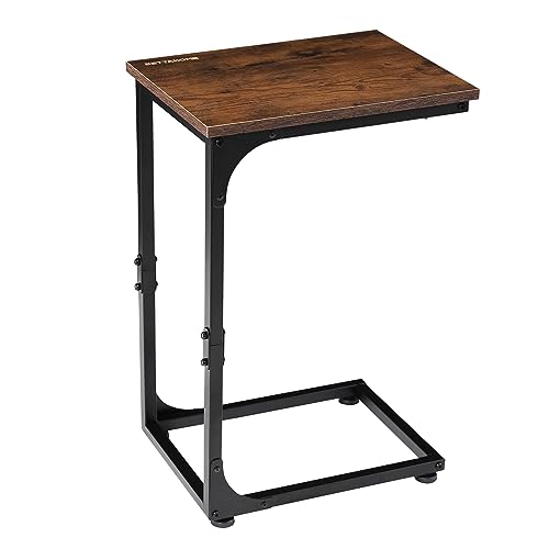 Bettahome C Shaped End Table, Side Table, For Couch, Bed, Chair, Living Room, Bedroom, Slides Under Sofa, Tray For Snack, Laptop, Tv Dinner, Rustic Brown And Black Bt001A #TOP3