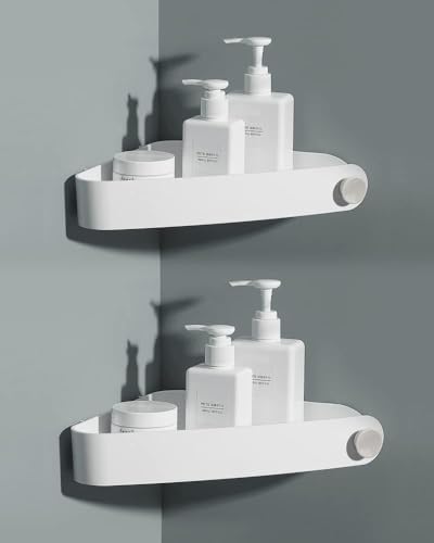 Mensola Doccia Angolare QEKE 2 Pezzi 31cm - Ripiano Inox 304 Senza Trapano Per Bagno, Nichel Spazzolato - 2