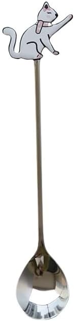 Silverware Flatware Set, 1/4/6/8/10/12 Pcs 304 Stainless Steel Spoon Creative Cartoon Cute Animal Coffee Spoon Dessert Spoon Kitten Stirring Spoon(White,12 Pieces)