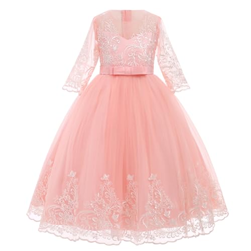 IDOPIP Flower Girl Lace Dress for Kids Wedding Bridesmaid Pageant Party Formal Gown Princess Communion Puffy Tulle Dresses3