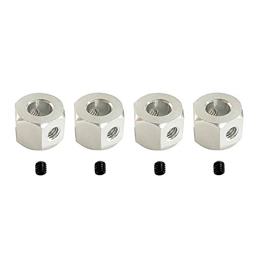Bassulouda 4 adaptadores hexagonales de cubo de rueda combinador de metal de 5 mm a 12 mm para piezas de actualización de coche D12, C14, C24, B14, B16, MN, D90, D91, RC, color plateado