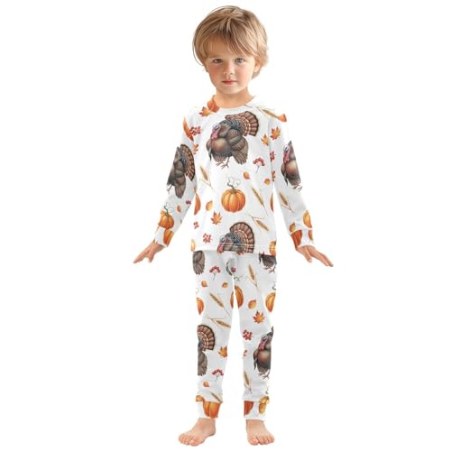 Pajama Sets Long Sleeve Autumn Turkey with Leaves Pumpkins Soft Comfy Sleepwear 2 Piece PJS 3-8T2