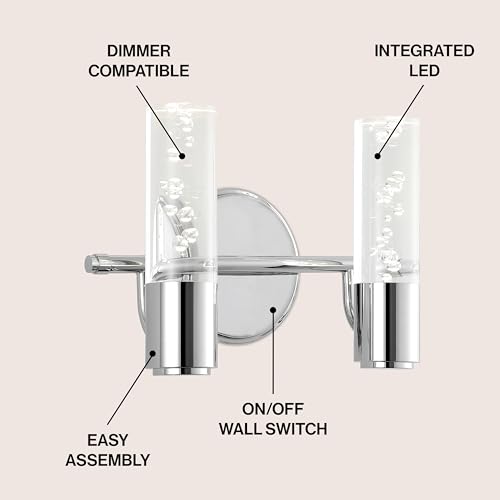 Image of JONATHAN Y 10.75 inch Chrome Modern Integrated LED Vanity Light Wall Sconce for Bathroom, Clear Bubble Acrylic Shade Minimalist Art Deco Light for Hallway, Entryway, 4000K (JYL7223A)