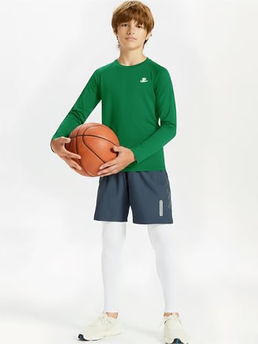 Image of DEVOROPA Youth Boys Compression Shirt Long /Short Sleeve Football Baseball Undershirt Quick Dry Kids Sports Baselayer Crewneck