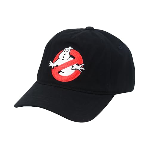 Image of Ghostbusters Baseball Cap, Ghost Logo Adjustable Snapback Hat with Curved Brim, Black, One Size