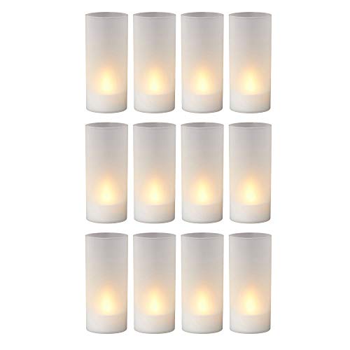 Lot de 12 Photophores LED avec Piles - Blanc - Plastique - Décoration - Minuterie - pour Jardin, Restauration - Bougies Chauffe-Plat