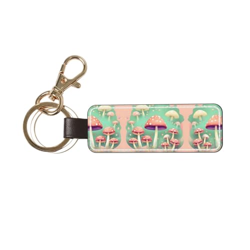 Ninainaid Llavero de piel de hongo de ensueño, llavero de cuero genuino personalizado para coche, soporte universal para hombres y mujeres.