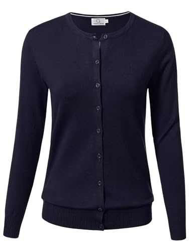 Image of Allsense Women's Long-Sleeve Crewneck Cardigan | Classic Button Down Sweater, Soft Fine Knit, Lightweight