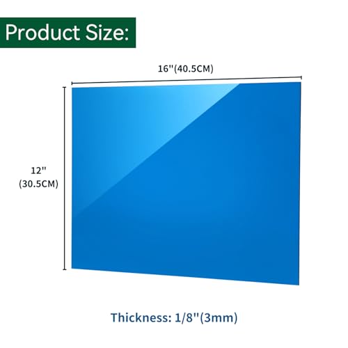Image of Blue Acrylic Sheet 12 inch x 16 inch x 1 /8 inch, 2 Pack UU&FIL Glossy Transparent Colored Cast Plexiglass Sheets for Laser Cutting, DIY Display Projects, Wall Decor, Signs, Crafts, Easy to Cut and Engrave