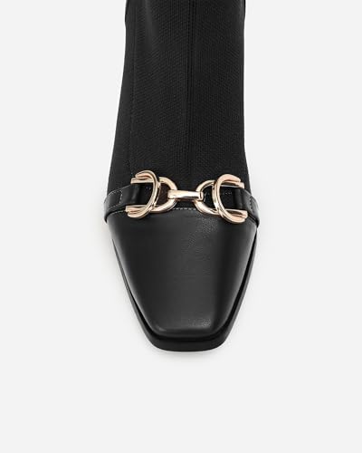 Women's Vintage Ankle Boots - Classic Sock Booties with Chain Detail, Stretch Knit Slim Fit Boots for Fall & Winter Fashion3