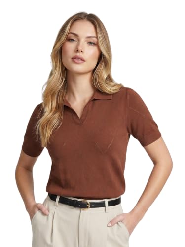 Image of JUNEBERRY Women's Flatknit Solid Half Sleeve Polo T-Shirt with Collared Neck, Casual Style for Office, Travel, (Sizes S to 2XL)