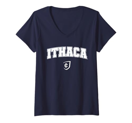 Womens Ithaca College Bombers Arch Logo V-Neck T-Shirt