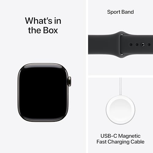Image of Apple Watch Series 11 [GPS + Cellular 42mm] Smartwatch with Slate Titanium Case with Black Sport Band - S /M. Sleep Score, Fitness Tracker, Health Monitoring, Always-On Display, Water Resistant