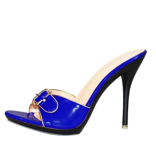 Kitten Heels Summer Women's Slippers Mules Outdoor Open Toe Belt Buckle Slipper Stiletto Thin High Heels 10cm