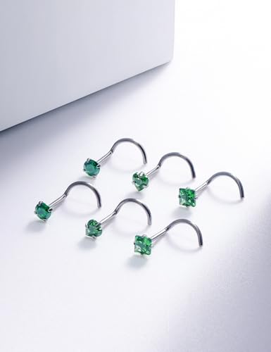 20G Astm F136 Titanium Nose Rings Studs Piercing Jewelry for Women L Shaped Corkscrew Straight Titanium Heart Nose Rings Studs Round Square CZ Nostril Piercing Jewelry for Women Men3