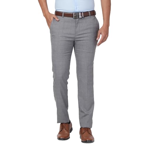 Image of Raymond Men's Mid Rise Slim Fit Checks Pattern Polyester Blend Pleated Formal Trouser
