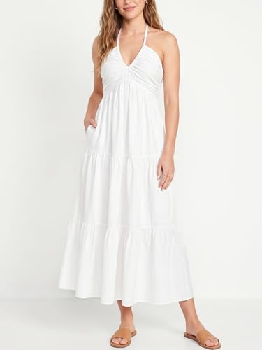 Image of Women's Casual Halter Tiered Vacation Maxi Dress with Pockets