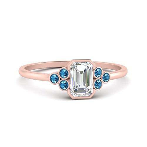 Image of Choose Your Gemstone Bezel Set Petite Diamond CZ Ring Rose Gold Plated Emerald Shape Petite Engagement Rings Everyday Jewelry Wedding Jewelry Handmade Gifts for Wife US Size 4 to 12