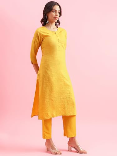 Image of Hritika Women's Cotton Blend Jacquard Woven Kurta with Palazzo Set HRKB0048
