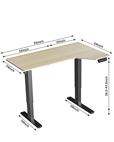 Totnz Memory Electric Height Adjustable Sit Stand Up Desk, Computer Workstation L Shape, 55 X 34 Inch, Maple #TOP7
