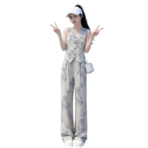 Ensemble deux pièces femme coton lin chic pantalon large fluide floral