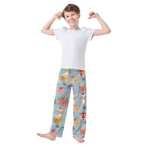 ZZXXB Christmas Chihuahua Snow Boys Long Pants Soft Trousers Elastic Waist Kids Lounge Bottoms with Pockets S-XL3