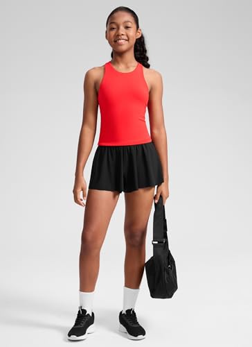 Image of CRZ YOGA Girls Butterluxe Double Lined Tank Top | Dance, Extremely Soft, Tight Fit, Waist Length, High Neck, Athletic, Sleeveless Shirts for Teen