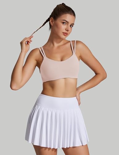 Image of Yoga Sports Workout Bras for Women Seamless Molded Cup Spaghetti Double Strap Bra Wirefree Scoop Neck Tank Top Bras