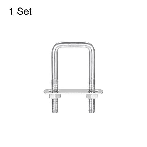 Image of uxcell Square U-Bolts, 37mm(1.46 inch) Inner Width 85mm Length M8 304 Stainless Steel U Clamp Bolt with Nuts and Plates, for Boat Trailer