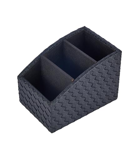 Image of Premsons Remote Holder for Table Vegan Leather - 3 Section Aesthetic Desk Organiser for Work from Home - TV Remote Stand for Living Room - Multipurpose Stationery Tray for Home Storage - Black