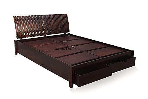Image of Sheesham Wood Queen Size Bed with Storage for Bedroom Living Room Home Hotel Wooden Double Bed Cot Palang Furniture (Dark Brown Finish)| 1 Year Warranty