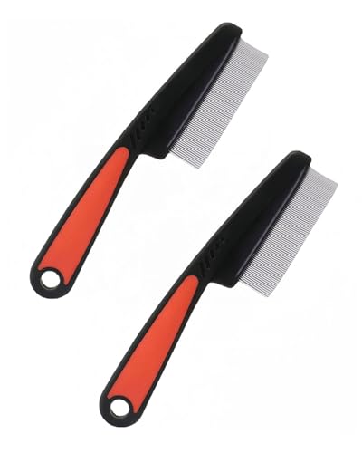 HSIXHAF Paquete de 2 peines antipulgas profesionales para perros y gatos - Peine antipulgas - Peine para el polvo - Dientes gruesos y finos - Acero inoxidable