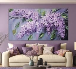 lianyibo Impression sur toile Fleurs de lilas, Décoration murale florale, Art mural romantique, Peinture abstraite de lilas, Toile aux couleurs neutres...