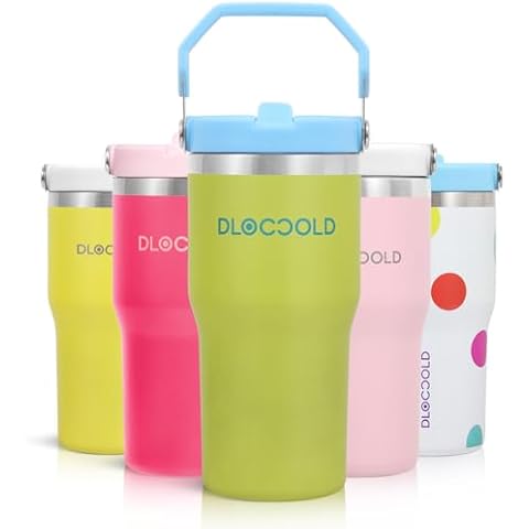 DLOCCOLD 20 oz Tumbler with Handle & Flip Straw for Kids, Insulated Stainless Steel Leak Proof Water Bottle with Sip Lid Home, Car, Sports, Outdoors, Reusable Cup with Straw, Cup Holder Friendly Cover