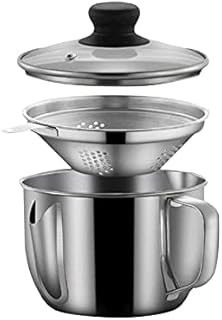 Stainless Steel Fat Separator, 1000ML Gravy Grease Separator with Strainer and Glass Lid, Soup Oil Separator Cup for Cooking, Stockpot Oil Filter Soup Separator Strainer Pot for Kitchen