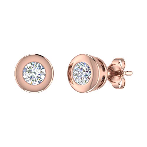 1/2 Carat Bezel Set Diamond Stud Earrings in 14K Rose Gold