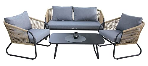Image of DEVOKO Outdoor Furniture Collection Bistro Set with Cushion 4-Piece Rope Patio Backyard Living Set with Center Table for Garden, Balcony (Beige & Grey)