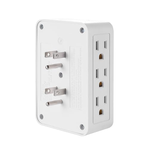 FiiMan 6 Outlet Wall Adapter UL Listed 3-Prong Grounded Outlet to The Side Wall Plug Side Access Adapter 6 Way Outlet Extender Tap White (1)