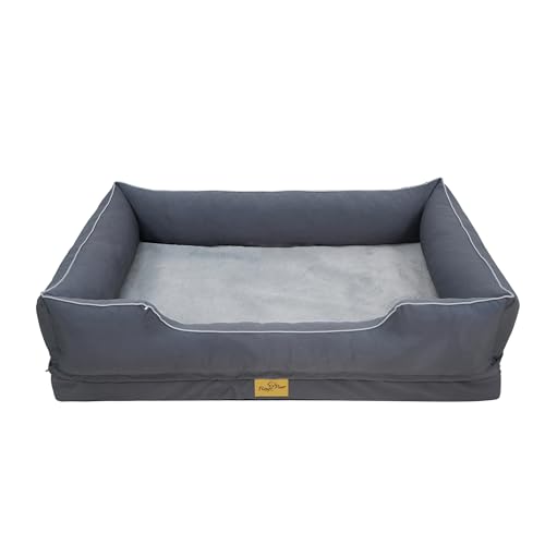 BingoPaw Orthopedic Dog Beds Large: Dog Bed Sofa with Bolster Sides, Supportive Flat Foam, Waterproof Liner, Washable Removable Cover and Anti-slip Bottom L (94.5x67x19.5cm),Grey