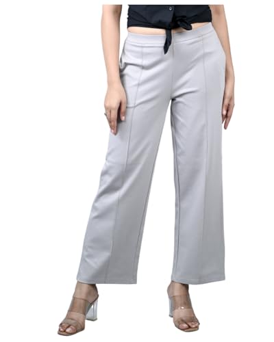 Image of Mlada Mid Waist Wide Leg Flared Pants Elastic Waist Band for Women Office Work Formal Wear Stretch Cotton Knit Flare Pants Utility Pockets Extra Flare Pants Trousers for Travel