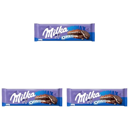 Milka MMMAX Oreo Tableta Grande de Chocolate con Leche de los Alpes con Relleno de Galleta Oreo y Doble Capa de Relleno de Vainilla 300g (Paquete de 3)