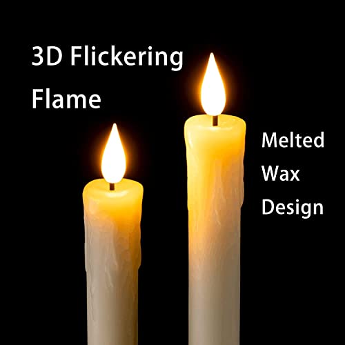 Image of Homemory 3 Pcs Real Wax Flameless Taper Candles with Remote Timer and Dimmer, Battery Operated Candlesticks with Flickering Light, Ivory Window Candles, 9.6 Inches for Wedding Home Decor