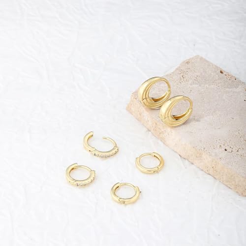 مجموعة اقراط حلقية ذهبية صغيرة للنساء من جيه كيه جيه اند زد اكس زد، اقراط دائرية انيقة مرصعة بالزركونيا المكعب، اقراط الكترونية خفيفة الوزن لا تسبب الحساسية للنساء والفتيات، هدايا مجوهرات عصرية، 1